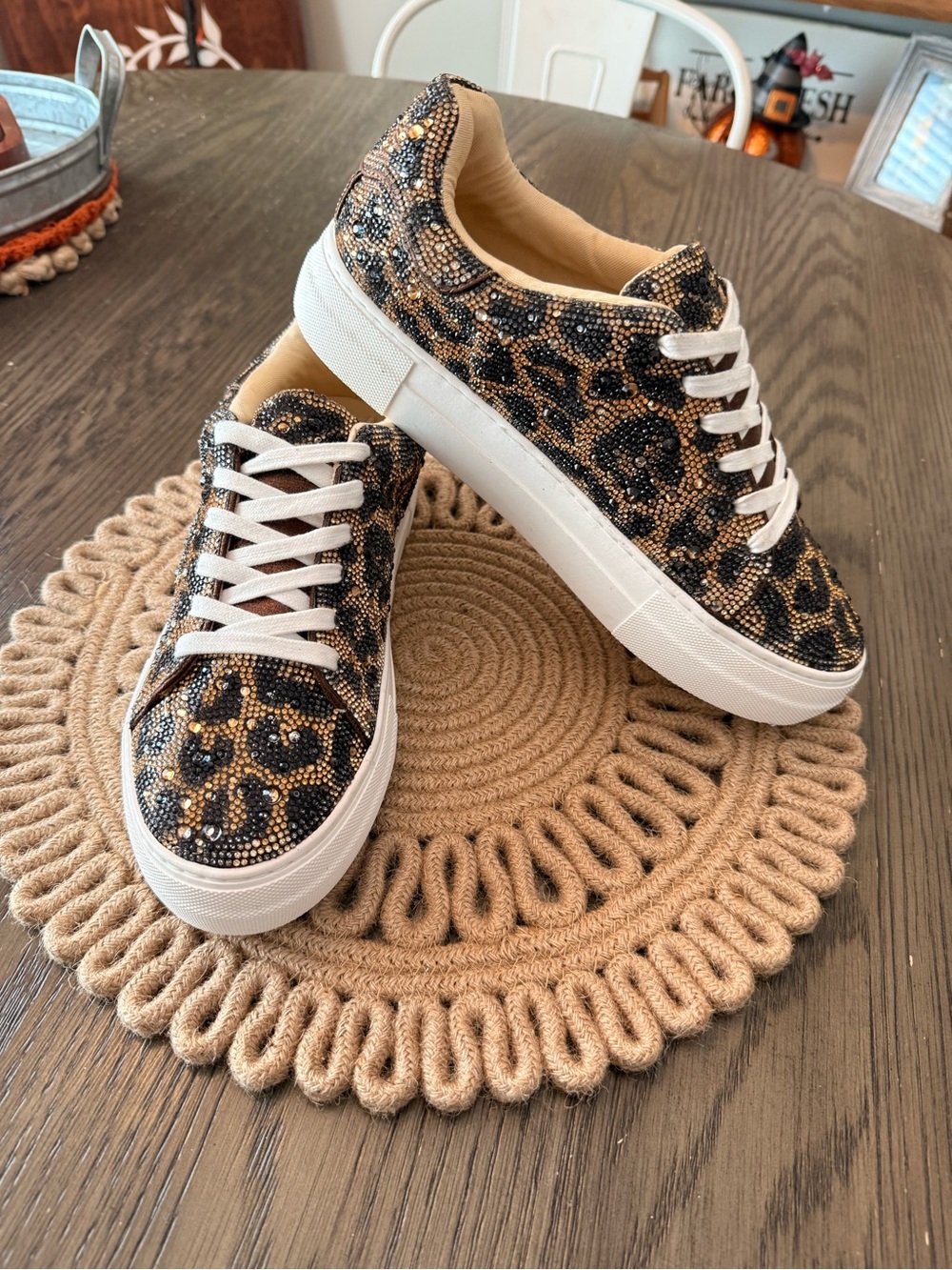 Betsey Johnson Sidny Leopard Rhinestone Platform Sneakers Sz 9.5